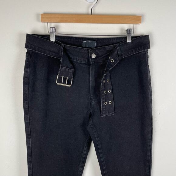 ASOS Low Rise Flare Jeans with Belt Size 34 Black Grunge Punk Emo Goth Denim - Picture 3 of 7